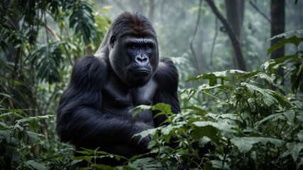 Gorilla maschio adulto silver back nella foresta pluviale dell'Africa