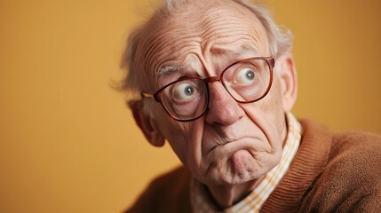123. An elderly person demonstrating confusion with a puzzled look and furrowed brow