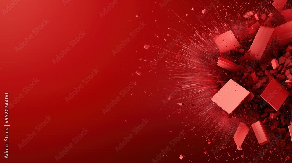 Poster a striking red background with explosive geometric shapes, perfect for vibrant design projects and i