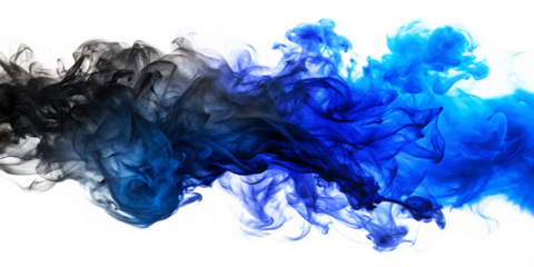 Blue and black smoke merging isolated on transparent background