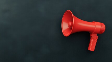 A vibrant red megaphone positioned against a dark background, ideal for communication and alert themes in various projects.