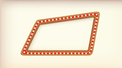Retro advertising sign red marquee gold light board on white background. Vector illustration