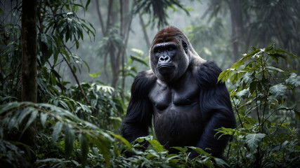 Gorilla maschio adulto silver back nella foresta pluviale dell'Africa