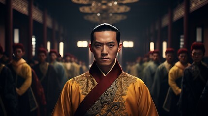 Chinese nobles wearing ancient Chinese ornaments in Chinese palaces, created with AI
