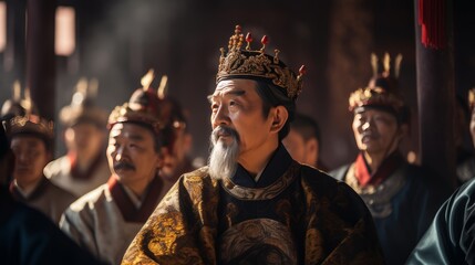 Chinese nobles wearing ancient Chinese ornaments in Chinese palaces, created with AI