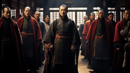 Chinese nobles wearing ancient Chinese ornaments in Chinese palaces, created with AI