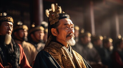 Chinese nobles wearing ancient Chinese ornaments in Chinese palaces, created with AI