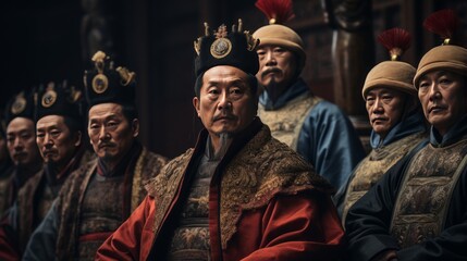 Chinese nobles wearing ancient Chinese ornaments in Chinese palaces, created with AI