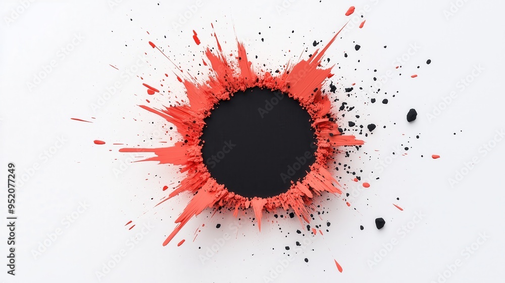 Aufkleber dynamic explosion of red paint on a white background, creating an artistic splash effect with a blac