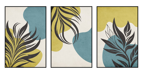 Set of 3 botanical illustrations for printing on wall decorations, covers, leaflets