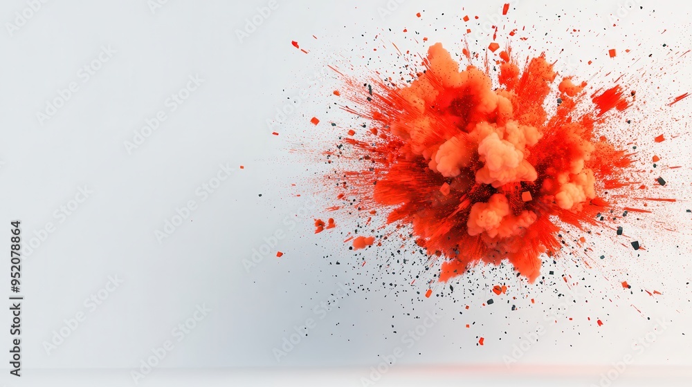 Poster vibrant red explosion on a white background, showcasing dynamic splashes and cloud formations for ar