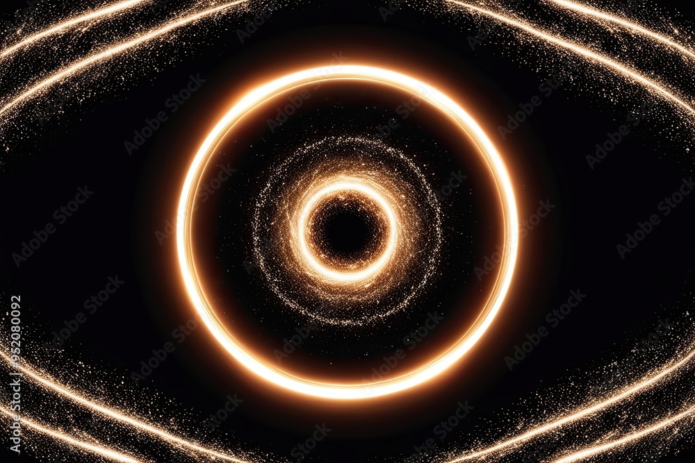 Poster vibrant energy circle animation with shimmering particles on dynamic black background