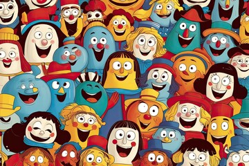 Fototapeta premium Whimsical Character Art with Playful Faces and Joyful Expressions