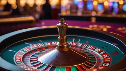 Obraz premium Roulette in a casino with a background of bright neon lights