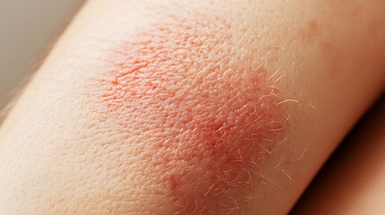 Fototapeta premium A detailed close-up of a person’s elbow, showing red, scaly patches characteristic of psoriasis