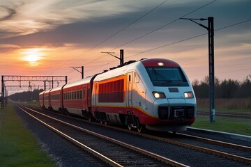 Sunset High-Speed Train Racing on Scenic Tracks