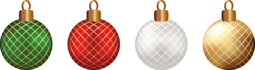Christmas red gold green pearl ball line Set simple christmas balls isolated on transparent background Holiday xmas decoration Realistic 3d New Year design Winter collection objects Glossy   bauble