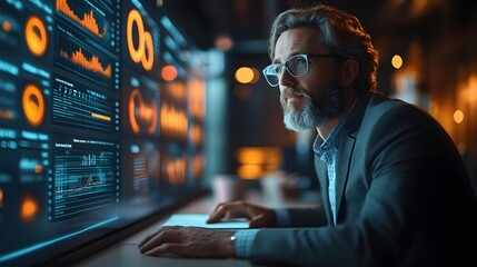 Professionals from various backgrounds collaborating on a digital presentation in a sleek conference room.