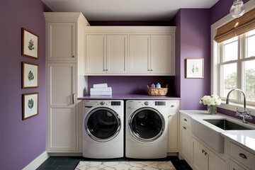 Chic Lavender and Off White Laundry Room Interior Design Ideas