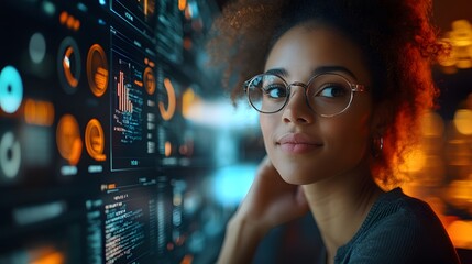 Diverse group of professionals collaborating on a digital project in a sleek conference room.