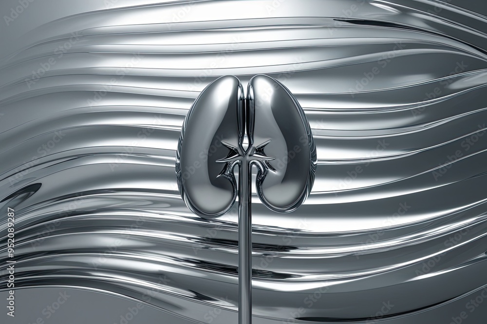 Poster isolated chrome wave background with metallic kidney shape design