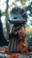 Hedgehog in Autumnal Forest.