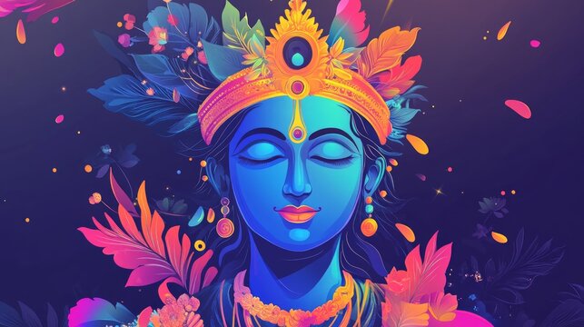 Vector illustration of Happy Krishna Janmashtami social media feed mockup template