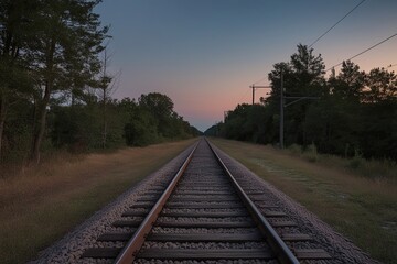 Fototapeta premium Exploring Abandoned Railway Trails at Dusk Unveiling the Silent Adventure of Nostalgic Tracks
