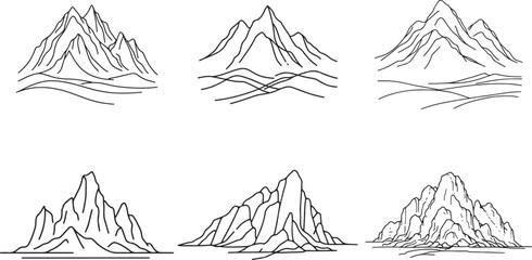 Mountain and Grapes Vector Bundle Silhouette, Logo, and Line Art Collection.