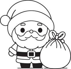 Winter Christmas Theme Coloring Page - Santa Claus with Gifts and Candy Cane.