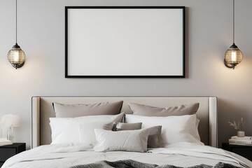A cozy bedroom featuring a neutral color scheme and minimalist decor.