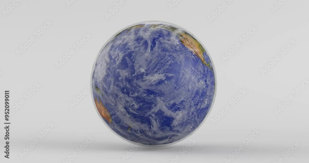 Poster 4k Resolution Video: View of Planet Earth World Globe from Space. Elements of this image furnished by NASA. Earth Seamless Loop Rotating on a White Background with Alpha Mate