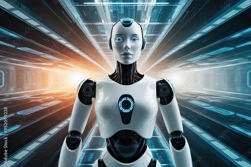 Aufkleber futuristic robot design in wide angle view of advanced technology