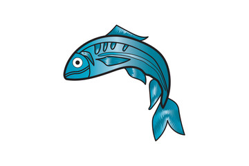 Hand drawn fish coloring t-shirt logo illustration