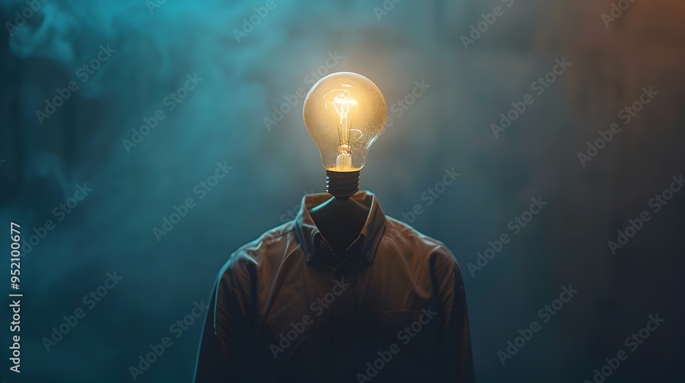 Aufkleber glowing lightbulb floating above silhouetted figure symbolizing a bright idea in minimalist setting
