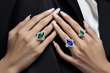 Elegant Fashion Jewelry Rings Mockup Displayed on Woman's Hand and Fingers