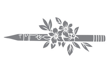 Pencil with flowers vector cut file