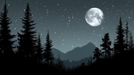 Naklejka premium Landscape with moon and the silhouette of the trees.