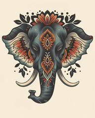 Elephant very simple traditional tattoo flash styles illustration