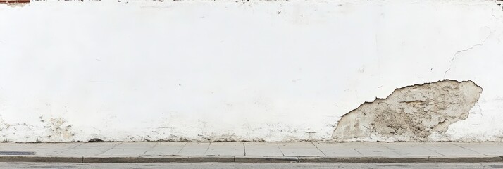 Fototapeta premium White Wall With Cracks and a Sidewalk