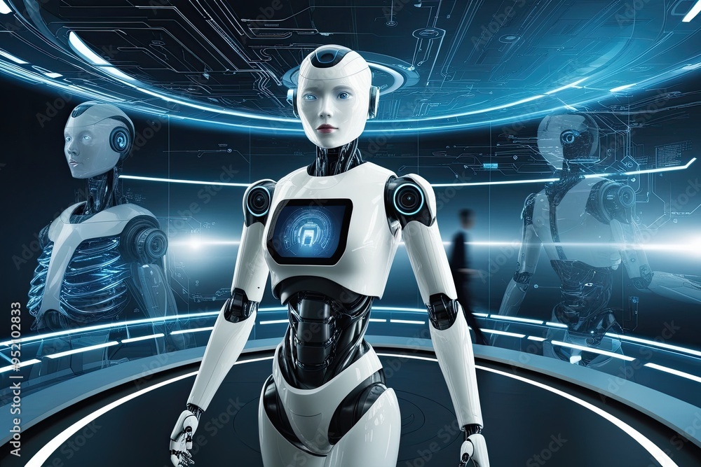 Aufkleber futuristic robot design showcasing advanced technology in a panoramic view