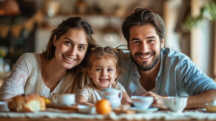 Fototapeta premium happy family having tea party at home
