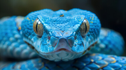 Serpentine Majesty Closeup of Blue Viper Snake with f56 Shutter Speed ai generative.
