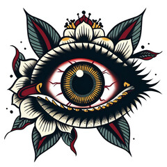 eye and flower very simple traditional tattoo flash styles illustration