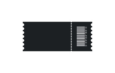 Blank black ticket with barcode, isolated vector templates with copy space on white background