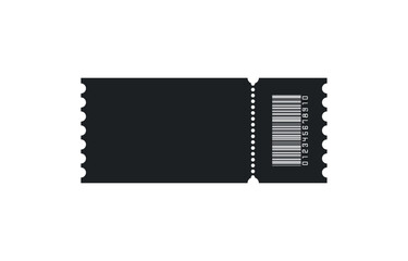 Blank black ticket with barcode, isolated vector templates with copy space on white background