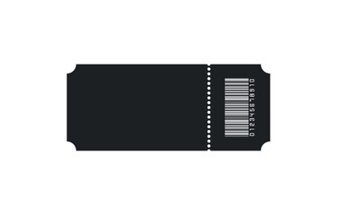 Blank black ticket with barcode, isolated vector templates with copy space on white background