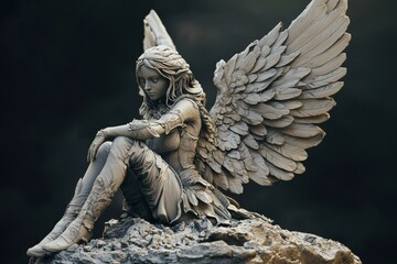 Fototapeta premium Angel Sculpture with Feathered Wings.