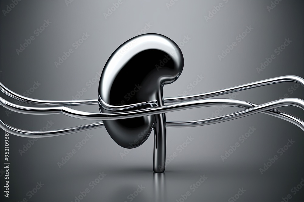 Poster isolated metallic kidney shape design with chrome wave background
