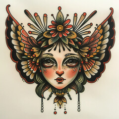 Fairy head very simple traditional tattoo flash styles illustration